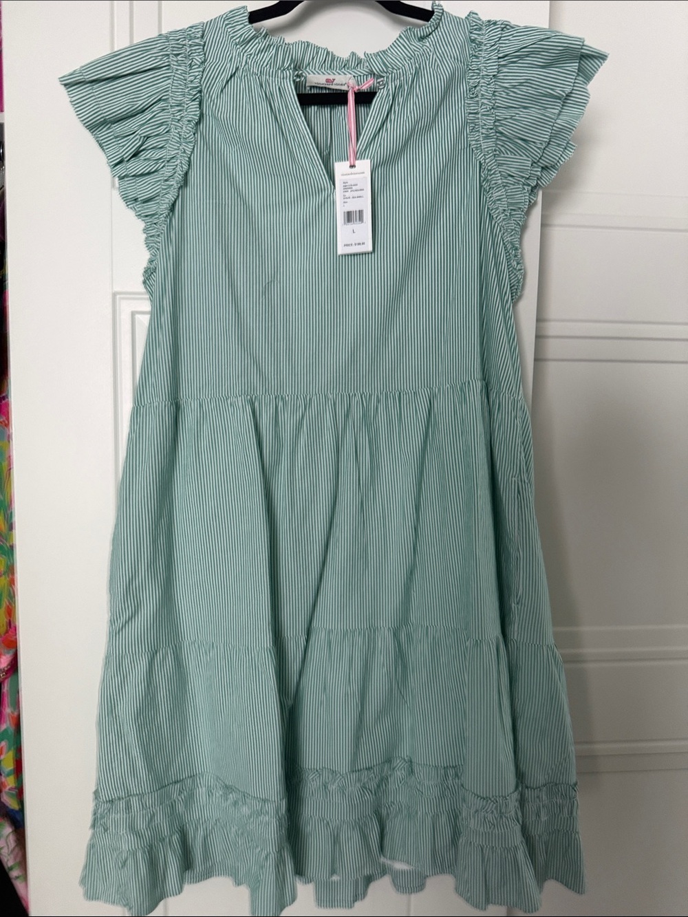 NWT Vineyard Vines Striped Ruffle Neck Dress Size Large